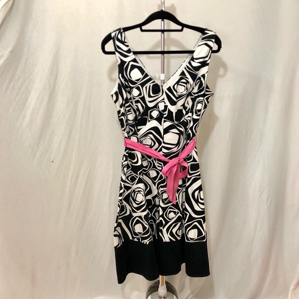 Black and White Sundress with Pink Belt